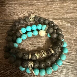 Turquoise and Black Beaded Bracelet Set